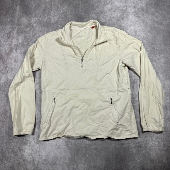 Tommy Bahama Sweaters - Tommy Bahama Womens M Cream Cotton Quarter Zip Pullover Sweater Resortwear Chic